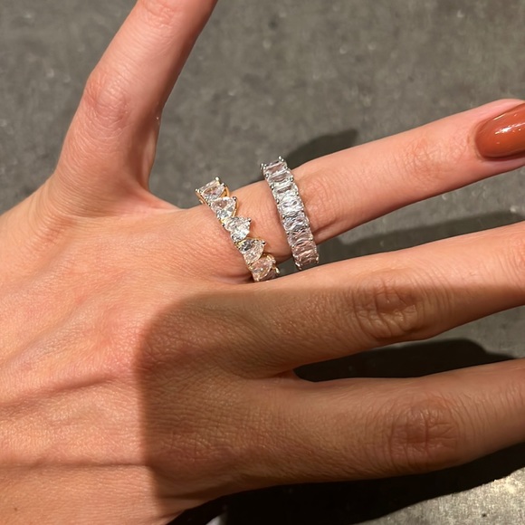Jewelry - Set of two CZ ring sterling silver heart and square gold and silver size 6 and 7